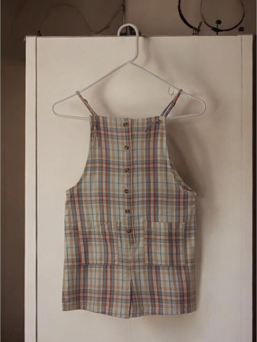 Billabong NWT Plaid Overall Romper Shorts Button Front